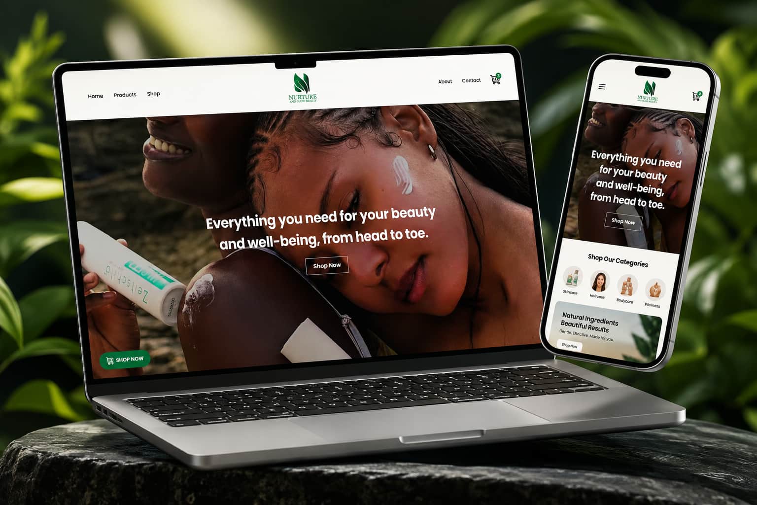 Nurture and Glow beauty website